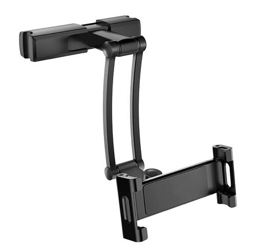 PB-45B | An aluminum car holder for a phone or tablet, mounted to the headrest