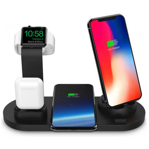 WD-02 | QI docking station for Apple iPhone Airpods Watch | 15W wireless charger | 3 plugs - USB-C / Lightning / Micro USB charger
