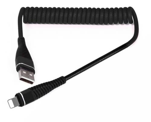 AM32 | 1M Lightning Spiral Kabel | elastisches Nylon Handy USB Ladekabel QC 3.0 2.4A für iPhone