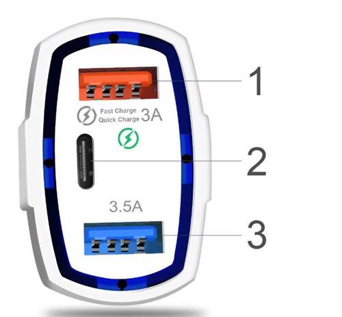 CA-005 | 2x USB 1x Typ-C Auto-Schnellladegerät | Schnellladung 3.0 Schnellladung | Umgebungs-LED