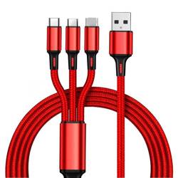 UC08-1.2M-3in1-Red | 3in1 kabelis | USB – „Micro USB“, „iPhone Lightning“, C tipo