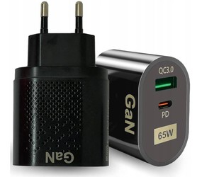 GAN | Szybka ładowarka sieciowa 65W z portami USB i PD 3.0 (USB-C)