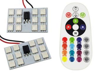 Zestaw paneli LED RGB | 2 panele LED 12 SMD 5050 RGB | Pilot do zdalnego sterowania kolorami | Adaptery C5W i W5W