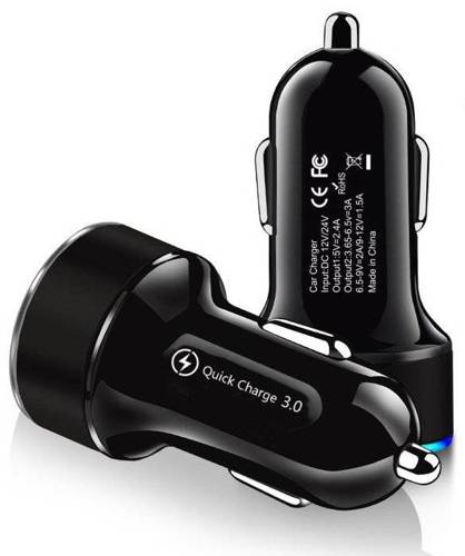 CA-003 | Szybka ładowarka samochodowa 2x USB z wyświetlaczem LED | Quick Charge 3.0 | Miernik napięcia