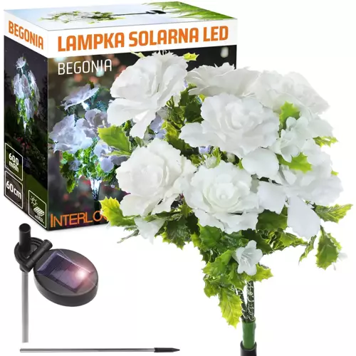 FLD-27-WHITE | Kwiatek solarny | Ogrodowa lampa solarna LED Begonia | 60 cm, 600 mAh