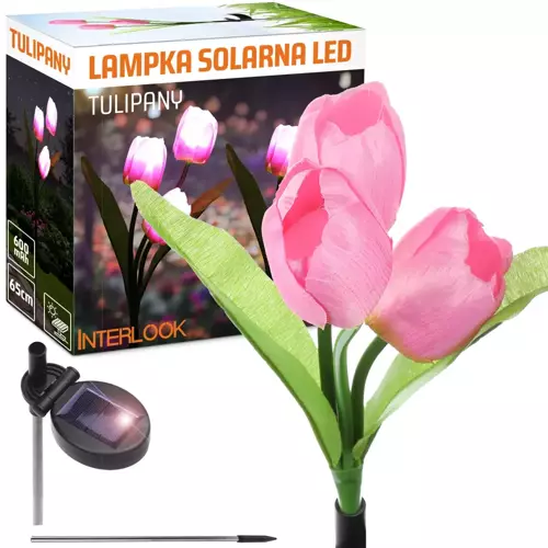 FLD-40-PINK | Kwiatek solarny | Ogrodowa lampa solarna LED Tulipan  | 65 cm, 600 mAh