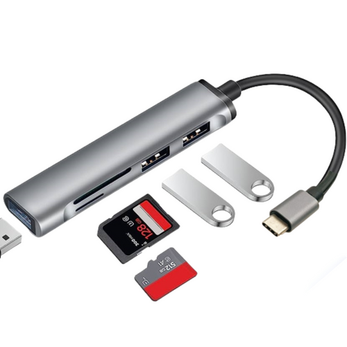 HUB | Rozdzielacz USB-C na 3x USB + kart SD + TF  | adapter, rozgałęźnik typ C 5w1