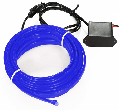 Zestaw El Wire Niebieski 5M - Światłowód Ambient Light EL Wire z odzielnym inverterem 12V