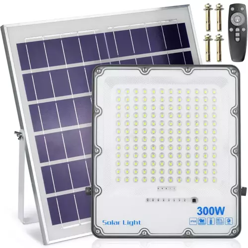 Zestaw Naświetlacz LED 300W + Panel solarny 6V/15W z pilotem | 5000lm, 12000mAh, IP66