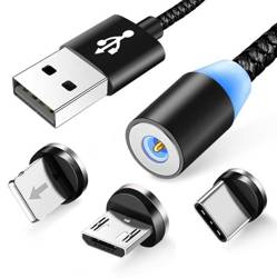 AM23 | 3v1 1M | Magnetický USB nabíjací kábel pre nabíjanie telefónu | Rýchle nabíjanie 3.0 2.4A