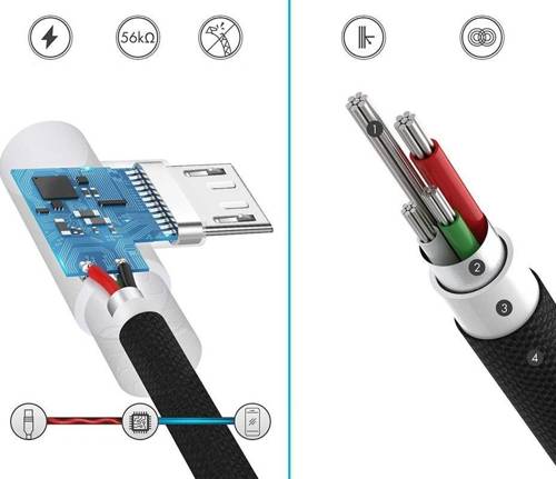 AM30 | Micro-USB 2M | USB-кабель для зарядки телефону під кутом | Quick Charge 3.0 2.4A